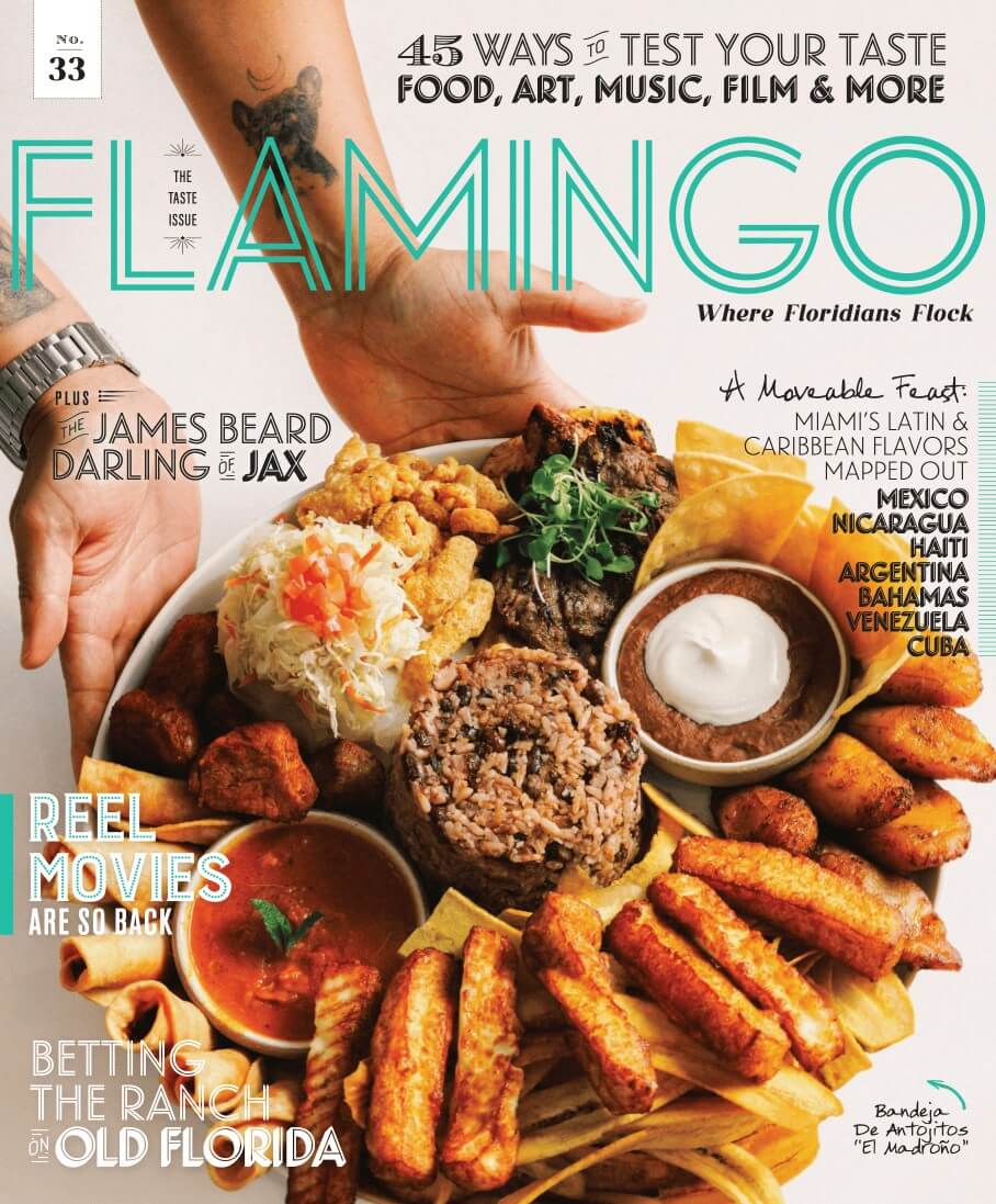 Flamingo Magazine cover featuring Bandeja de Antojitos El Madroño